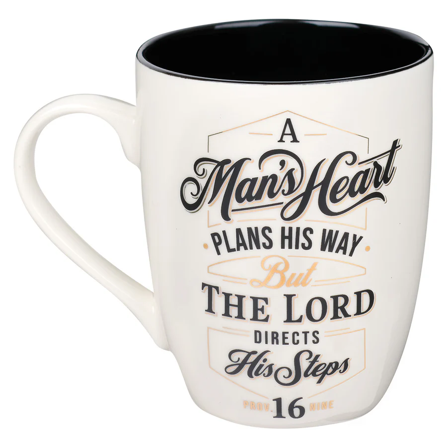 A Man's Heart Plans His Way Ceramic Mug With Black Interior - Proverbs 16:9 - Image 2