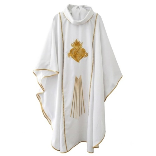 White Chasuble With Heart Of Jesus In Golds And Projecting Rays