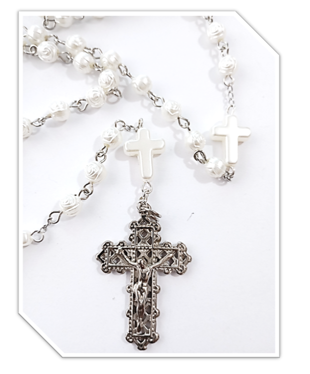 White Rose Rosary with Cross Mysteries - Limited Edition - Image 2