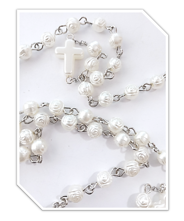 White Rose Rosary with Cross Mysteries - Limited Edition - Image 3