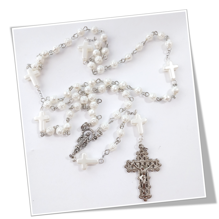 White Rose Rosary with Cross Mysteries - Limited Edition - Image 4