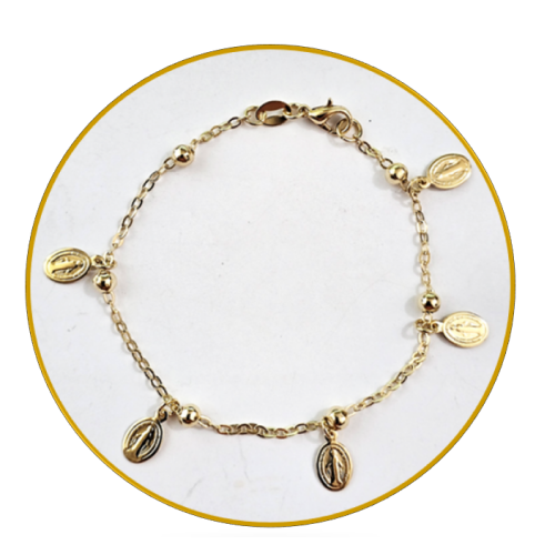 19kt Gold Filled Our Lady of Grace Charm Bracelet - 19cm