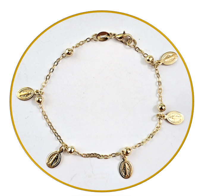 19kt Gold Filled Our Lady of Grace Charm Bracelet - 19cm