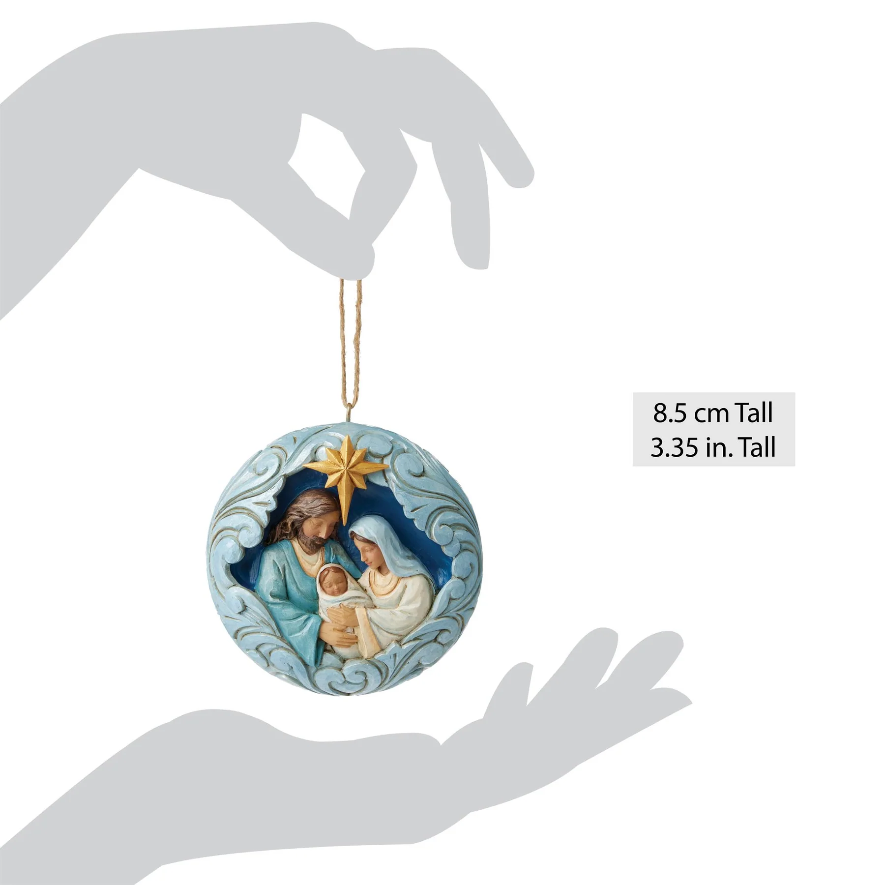 Jim Shore - Holy Family Nativity Hanging Ornament Blue & Gold 8cm - Image 2