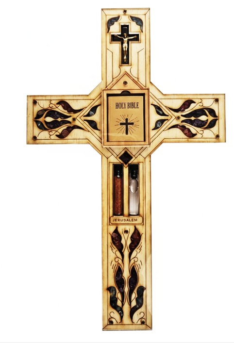 Holy Land Cross 28.5cm with Bible, semi-precious stones, soil & water