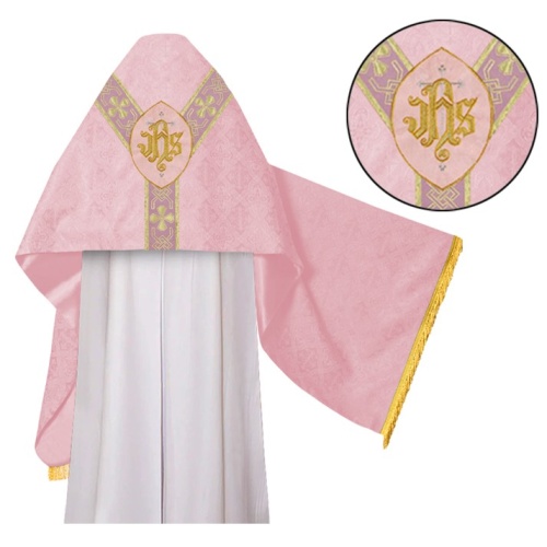 Rose Pink Humeral Veil with IHS and Silver Cross