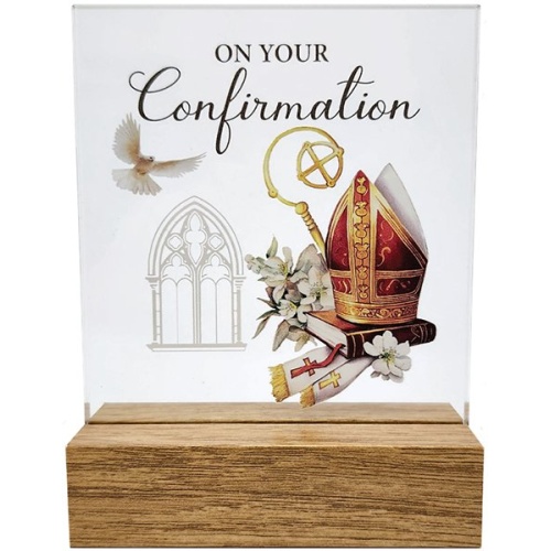 On Your Confirmation Glass Plaque in wood base - 14 x 10cm