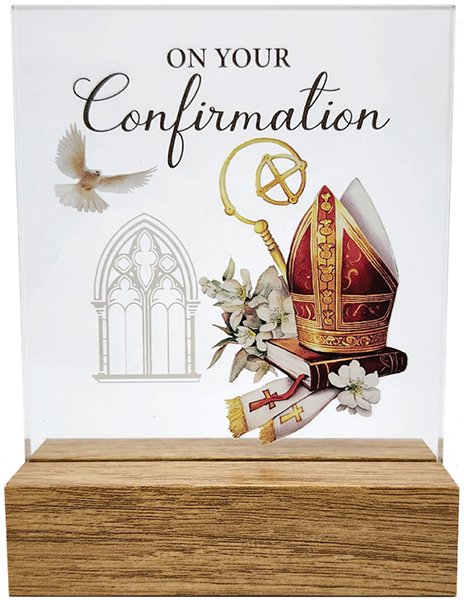 On Your Confirmation Glass Plaque in wood base - 14 x 10cm