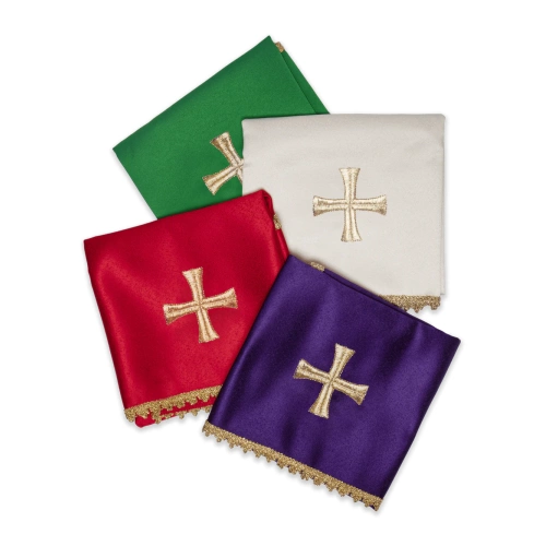 Haftina House - Set of 4 Chalice Veils (all Liturgical colours) - Gold Cross - Import