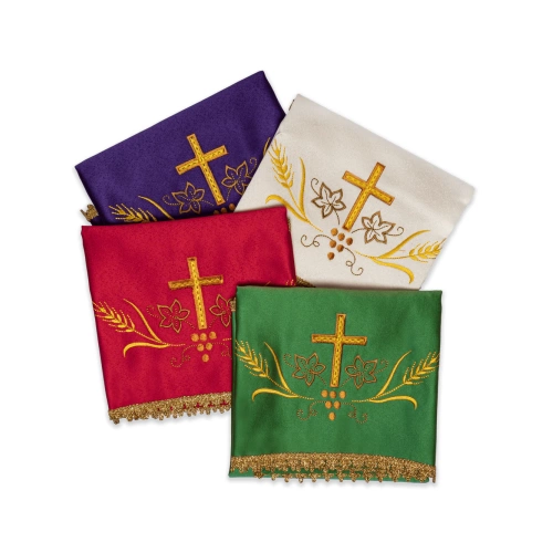 Haftina House - Set of 4 Chalice Veils (all Liturgical colours) - Cross with Vines & Grapes - Import