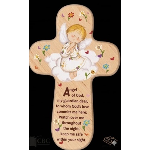 Guardian Angel Wooden Cross - 15cm - Imported from Italy