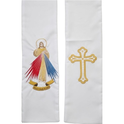 Stole Divine Mercy / Cross in white - Embroidered