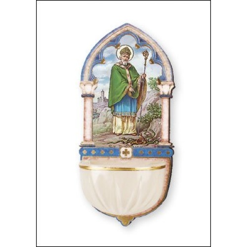13cm St Patrick Wooden font with Luminous Holy Water bowl