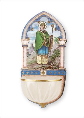 13cm St Patrick Wooden font with Luminous Holy Water bowl