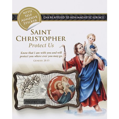 St Christopher Two Tone Magnetic Car Plaque with Rose