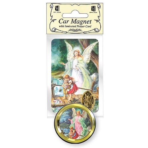 Guardian Angel Colour Magnetic Car Plaque - Prayer Card & GA Medal