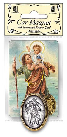 St Christopher Two Tone Magnetic Car Plaque with laminated Motorist Prayer card