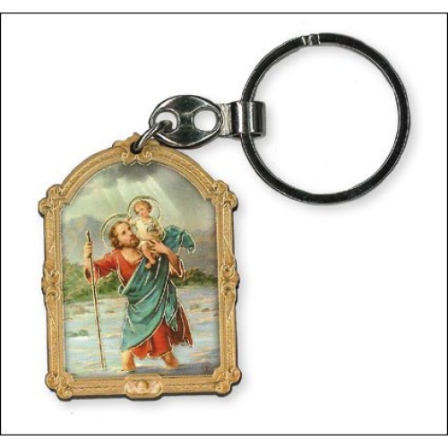 St Christopher Key Ring - gold embossed - Made in Hungary