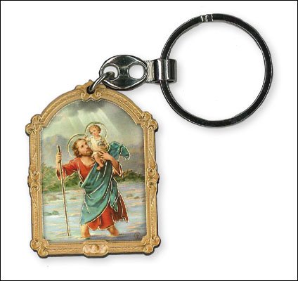 St Christopher Key Ring - gold embossed - Made in Hungary