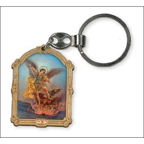 St Michael the Archangel Key Ring - gold embossed - Made in Hungary