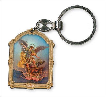 St Michael the Archangel Key Ring - gold embossed - Made in Hungary