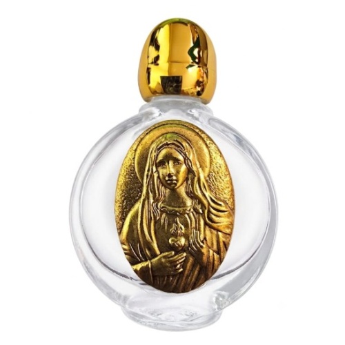 Immaculate Heart of Mary in gold Glass Holy Water/Oil bottle