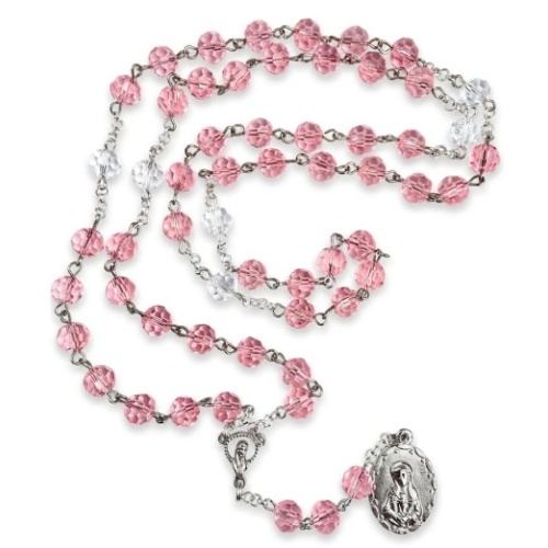 Seven Sorrows / Dolors of Mary - Pink/Clear faceted Austrian Glass Crystal