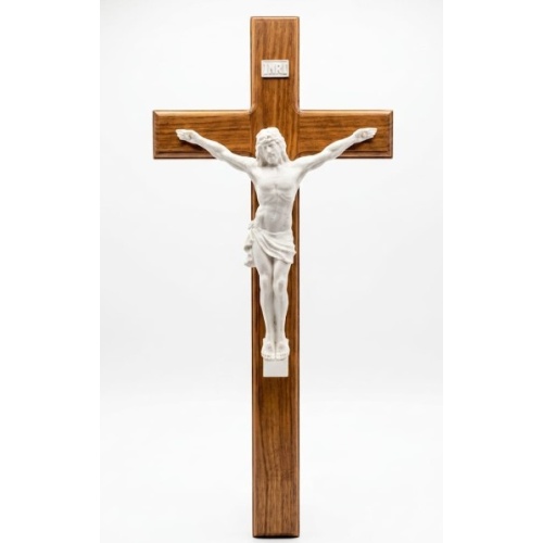 50cm Solid Kiaat Crucifix with White Resin Corpus
