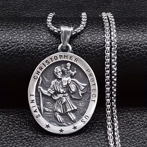 35mm - 304 Stainless Steel St Christopher Pendant with 60cm chain
