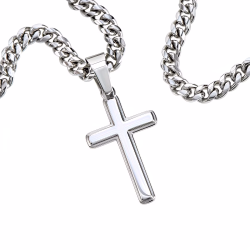 45mm 925 Sterling silver Cross  with 60cm Cuban Curb Link 5mm Stainless Steel chain