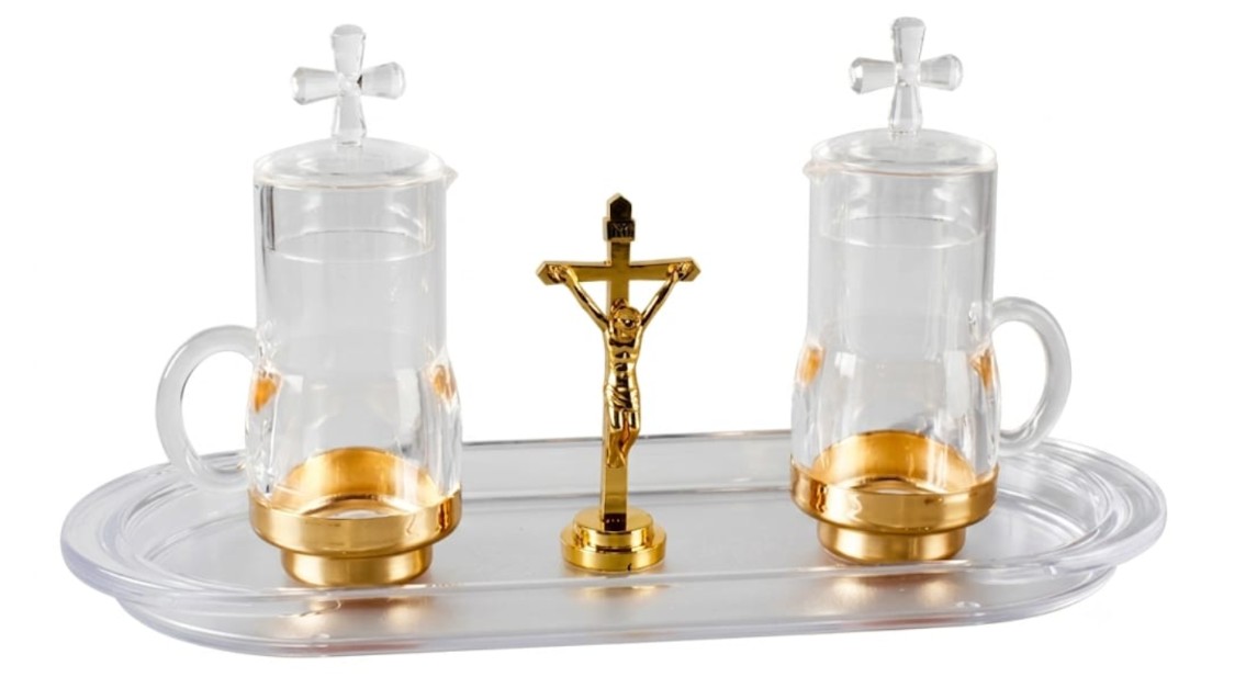 Cruets with Tray and Crucifix - Imported from UK