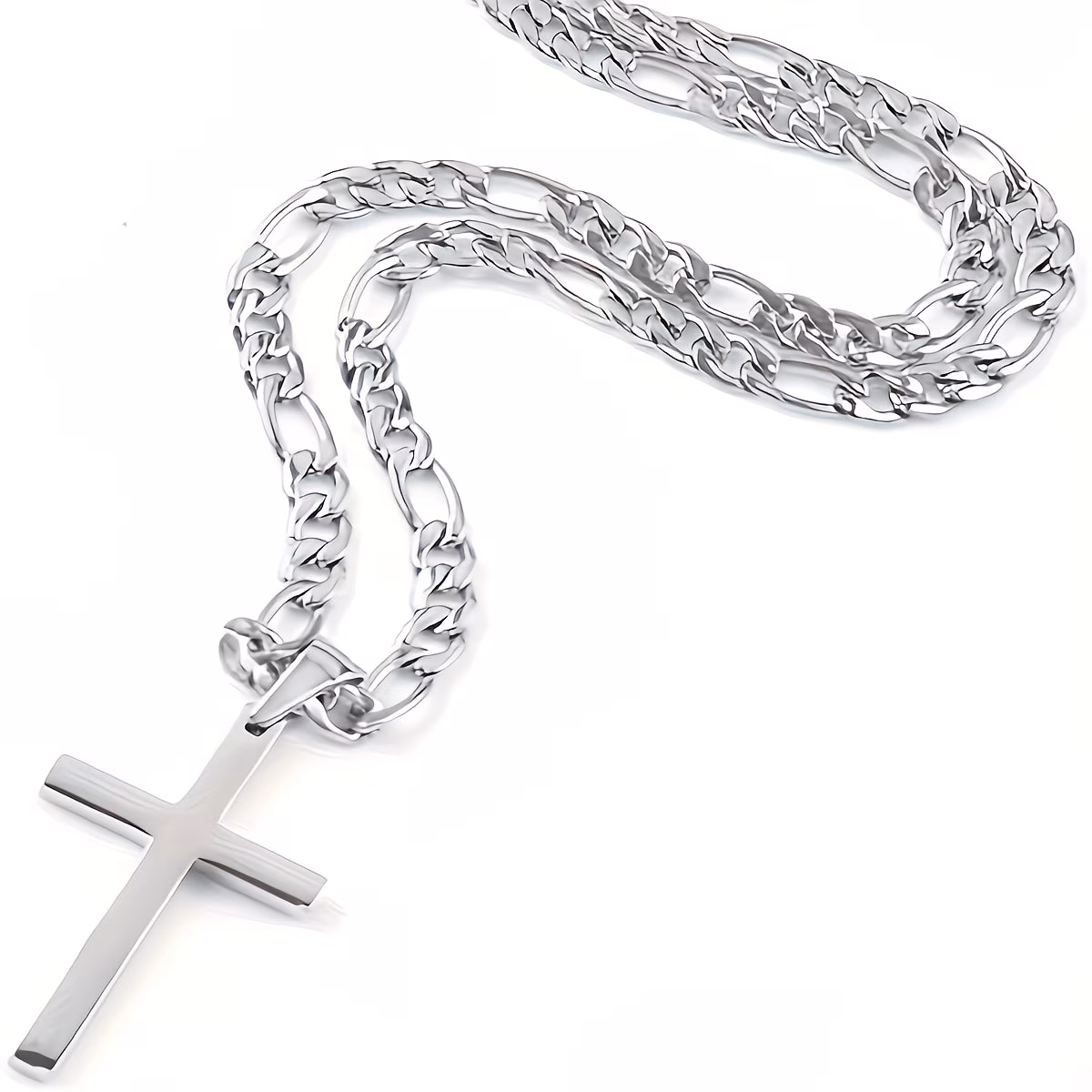45cm Figaro Stainless Steel chain 4mm wide with S265 Stainless Steel cross 33mm long