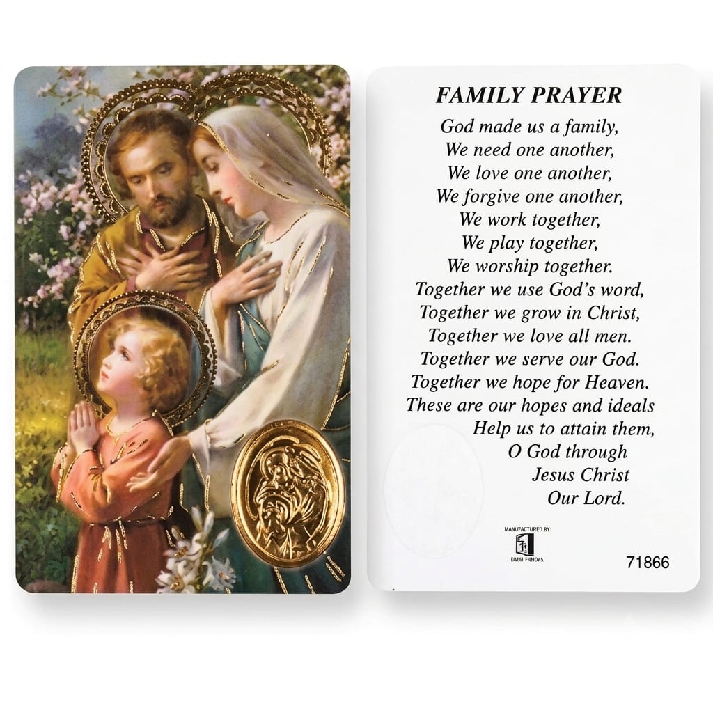 Holy Family Prayer Card with Embossed Golden Medal