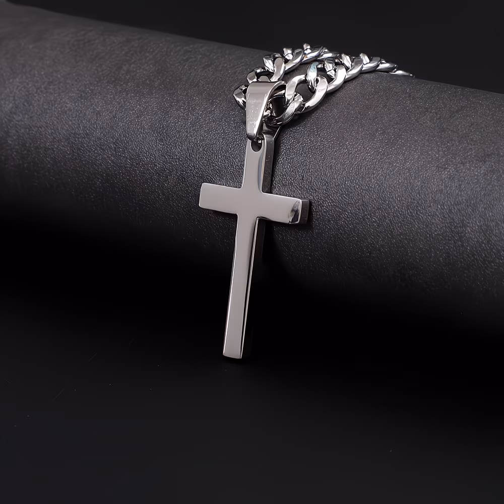 60cm Cuban Curb Link 5mm Stainless Steel with Stainless Steel cross 45mm long