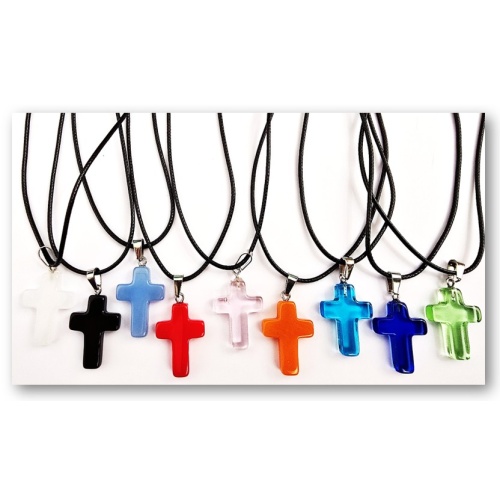 Natural Stone Cross Pendant on Leather Cord