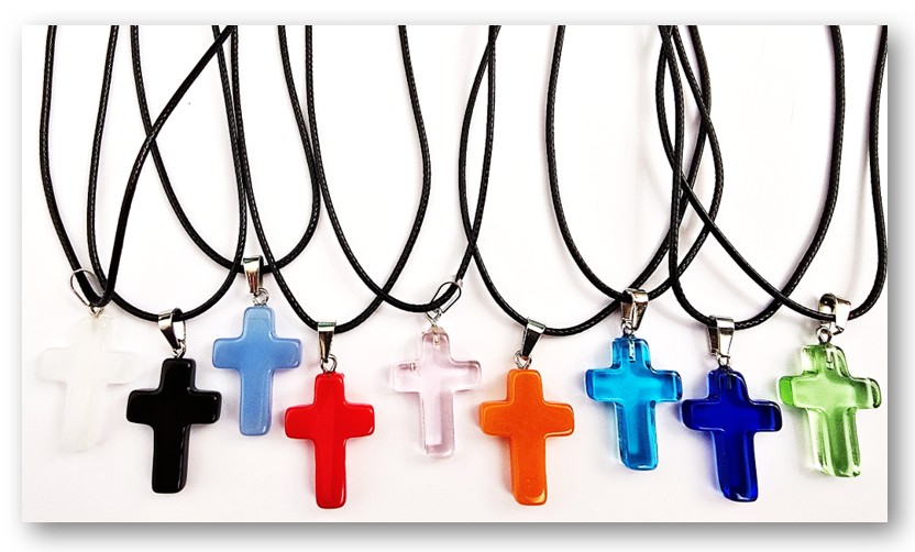 Natural Stone Cross Pendant on Leather Cord