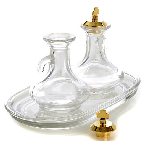 Glass cruet set for liturgy, 50 ml - Imported from Italy