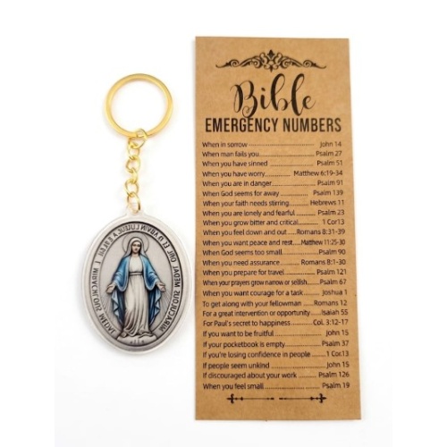 Assorted Keyrings with Bible Emergency Numbers - Card and Key Ring - Bonbonnière