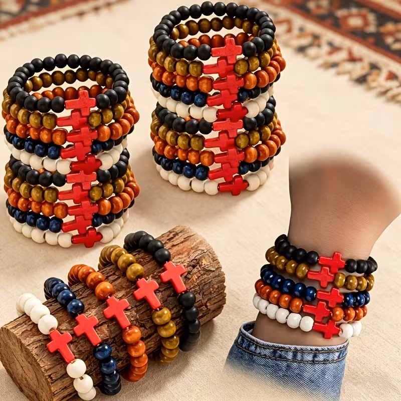 Assorted Wooden Bracelet with Red Cross and Bible Verse Card - Bonbonnière - Image 6