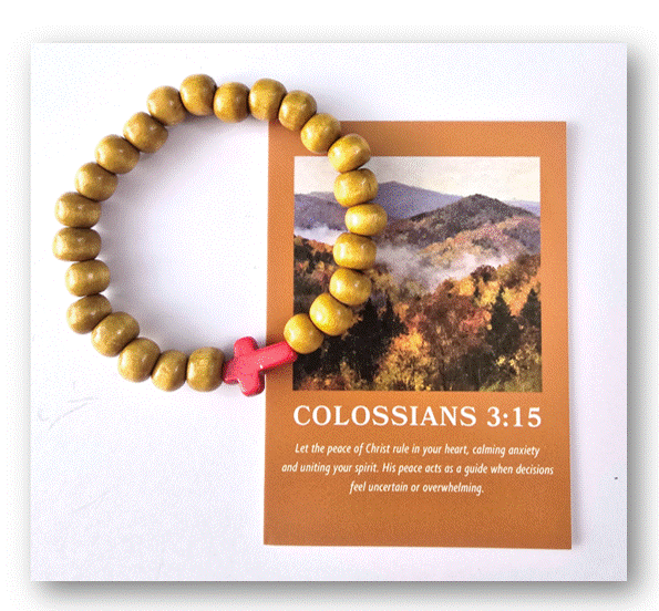 Assorted Wooden Bracelet with Red Cross and Bible Verse Card - Bonbonnière - Image 2