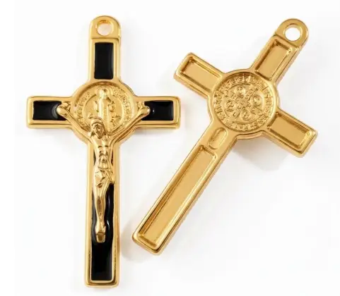 4cm Black Enamel Inlay - Gold St Benedict Crucifix
