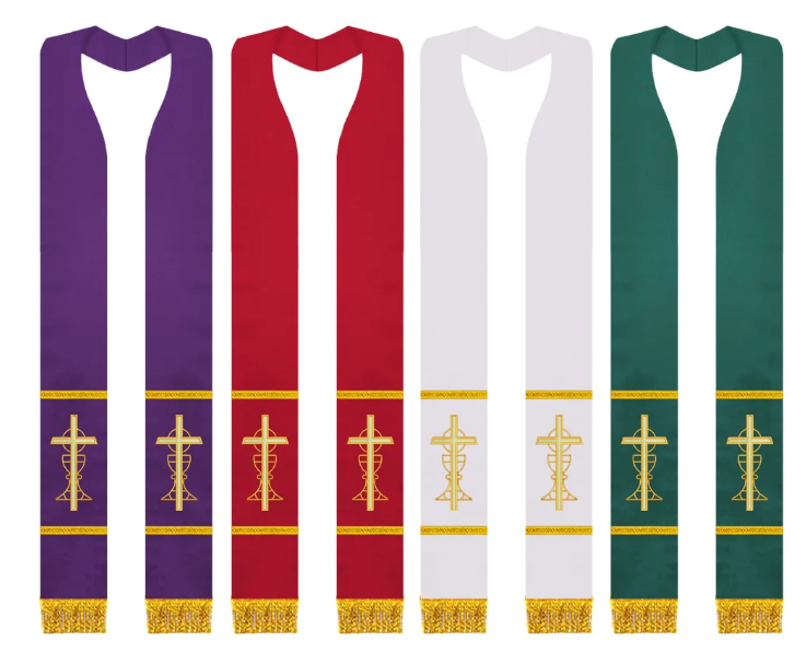 Stole with Cross and Chalice Embroidery - All Liturgical colours