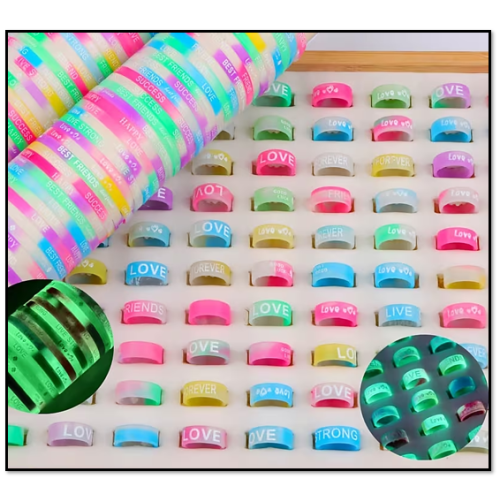 Silicone Glow in the Dark bracelet and ring - various Words