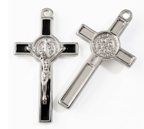 4cm Black Enamel Inlay - silver St Benedict Crucifix