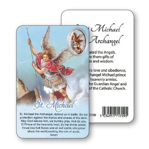 St Michael the Archangel Laminated prayer card with embossed colour Medal