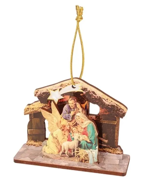 Wooden 3D Nativity with Angel - Hanging Ornament