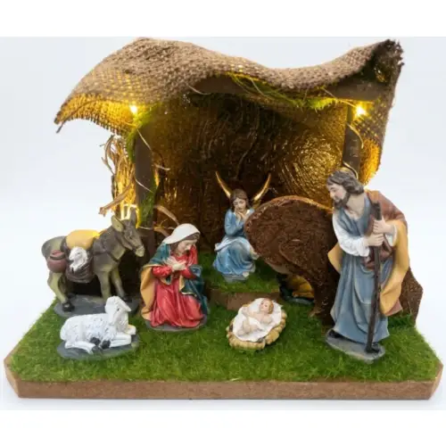 Nativity in Shed  18cm tall - 7 figures - With Lights