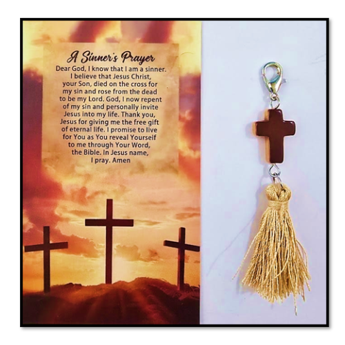 A Sinners Prayer Card with Cross charm - Gift / Bonbonnière