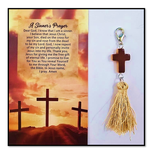 A Sinners Prayer Card with Cross charm - Gift / Bonbonnière