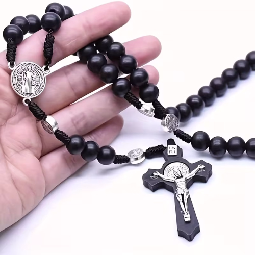 Black St Benedict Knotted Rosary